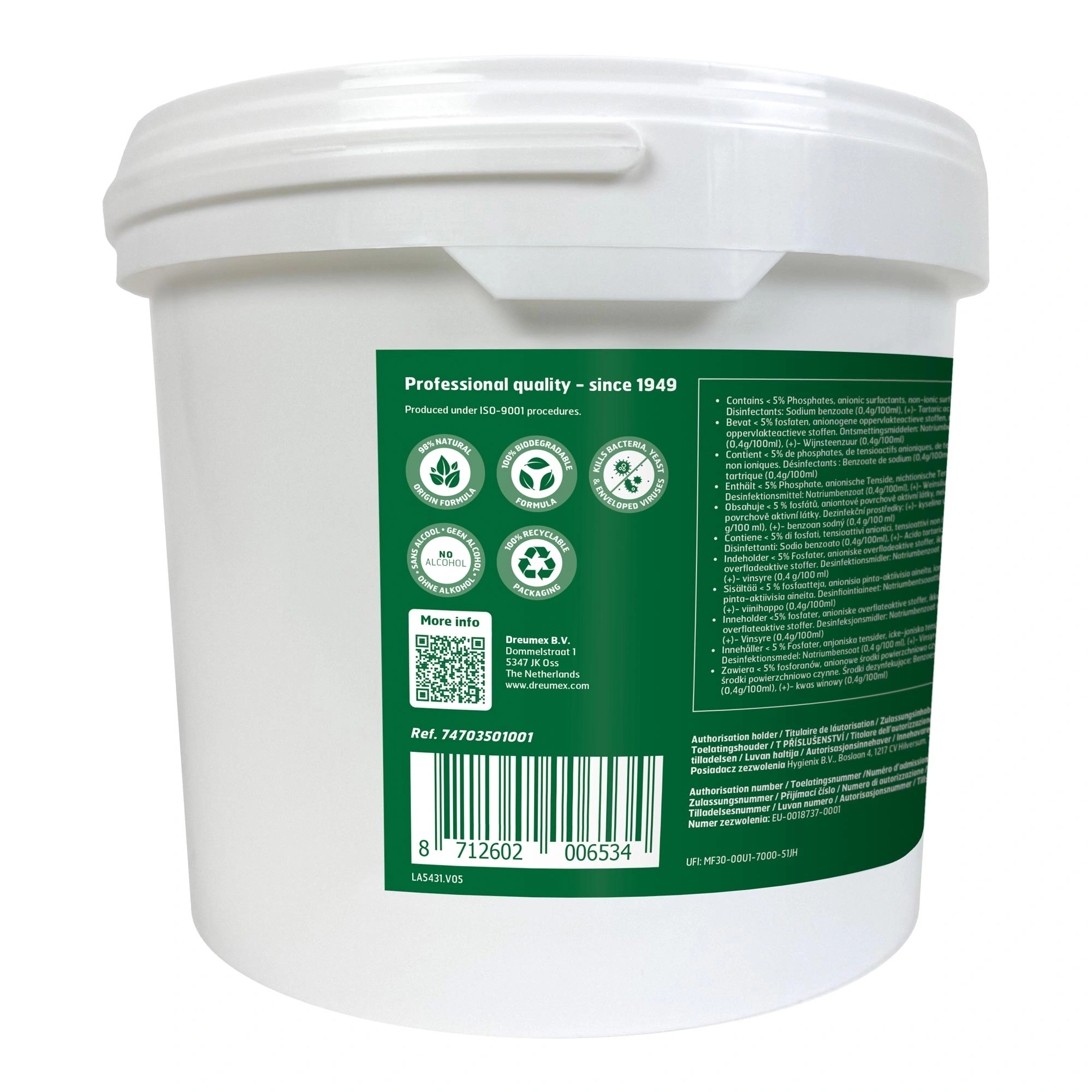 Dreumex Disinfectant & Cleaning Wipes Desinfektions- u. Reinigungstücher, 19 x 17,5 cm