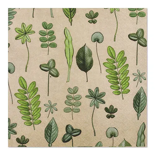 PAPSTAR Servietten, 3-lagig 1/4-Falz 33 cm x 33 cm Botanical Fantasy mit grünem Blätter- und Pflanzenmotiv auf braunem Hintergrund, FSC-zertifiziert und umweltfreundlich
