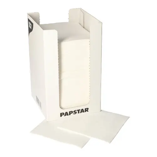 PAPSTAR 100 Servietten, 2-lagig "PUNTO" 1/4-Falz 20 cm x 20 cm weiß mikrogeprägt, in Spenderbox