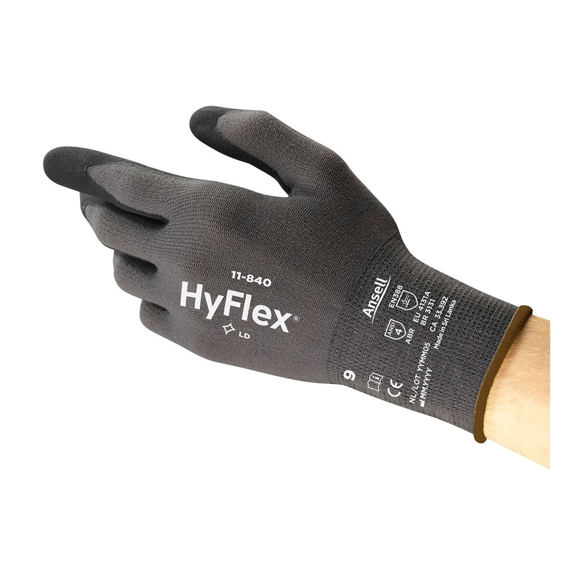 Ansell HyFlex 11-840 Mehrzweckhandschuhe mit Nitril-Beschichtung grau/schwarz, VE 12 Paar