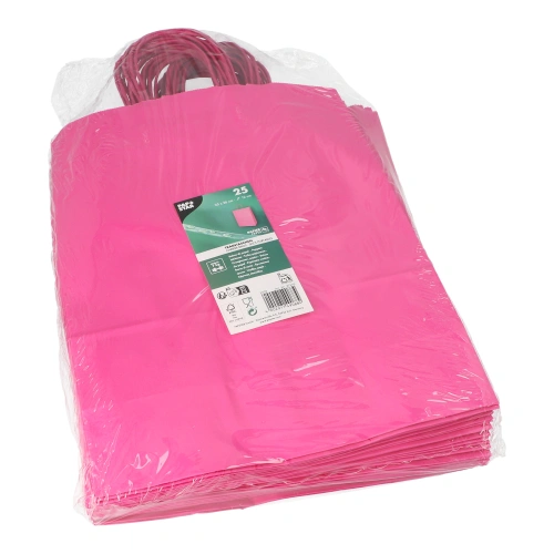 PAPSTAR Tragetaschen, Papier 35 cm x 26 cm x 12 cm pink mit gedrehtem Tragegriff, 10 x 25 Stück