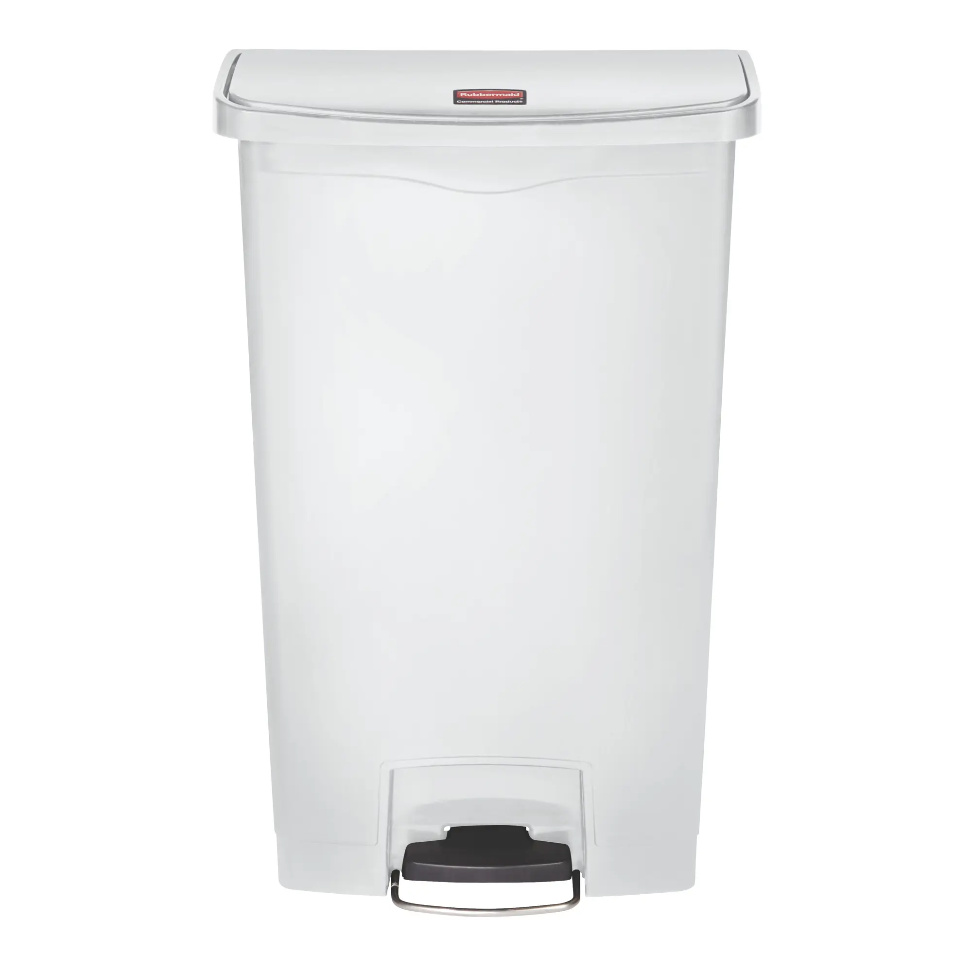 Rubbermaid Slim Jim Step on Abfallbehälter 68 Liter Front Step, weißer rechteckiger Tretabfallbehälter mit stabilem Fußpedal und geruchsdicht schließendem Deckel