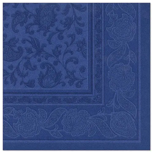 PAPSTAR Servietten ROYAL Collection 1/4-Falz 40 x 40 cm dunkelblau Ornaments, hochwertige Premium-Servietten in Stoffoptik mit floralen Ornamenten, weiche und formstabile Tischservietten