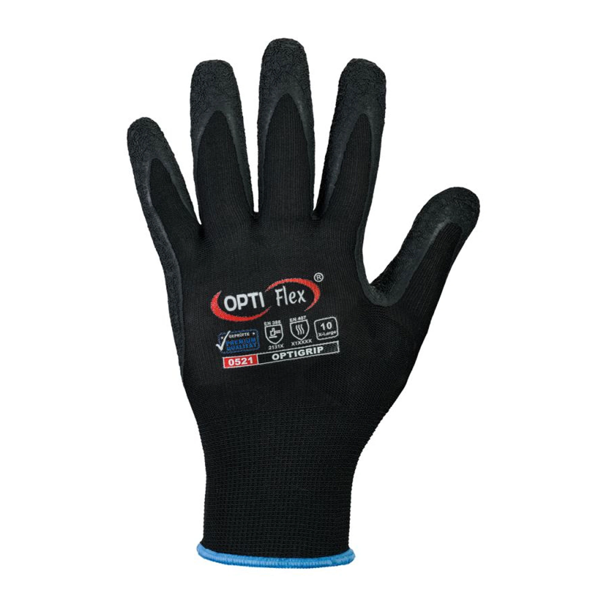 Optiflex Optigrip 0521 Feinstrickhandschuhe mit Latex-Beschichtung schwarz, VE 120 Paar
