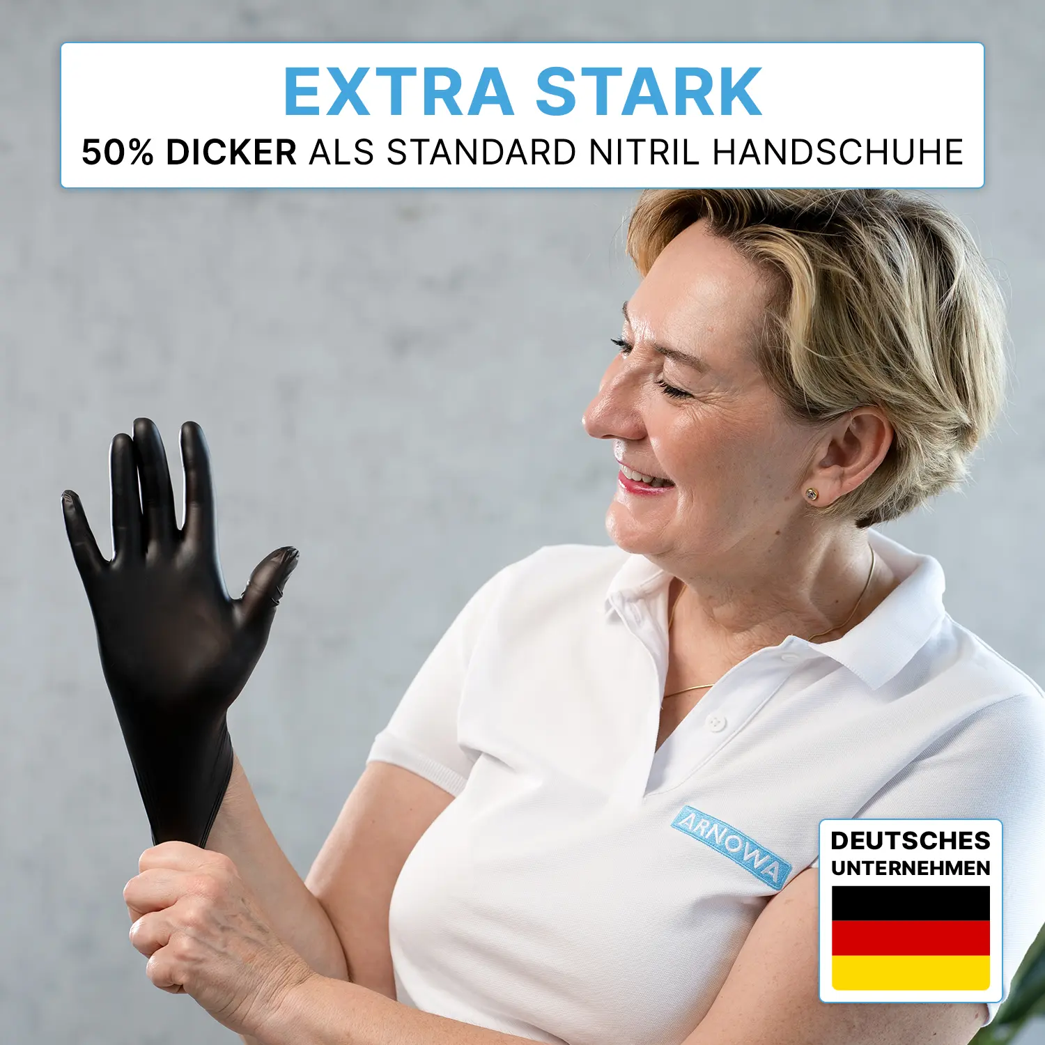ARNOMED XTRA STRONG NITRIL BLACK Nitrilhandschuhe schwarz puderfrei, extra starke, 50 % dickere Nitrilhandschuhe für medizinische und handwerkliche Anwendungen, VE 100 Stück