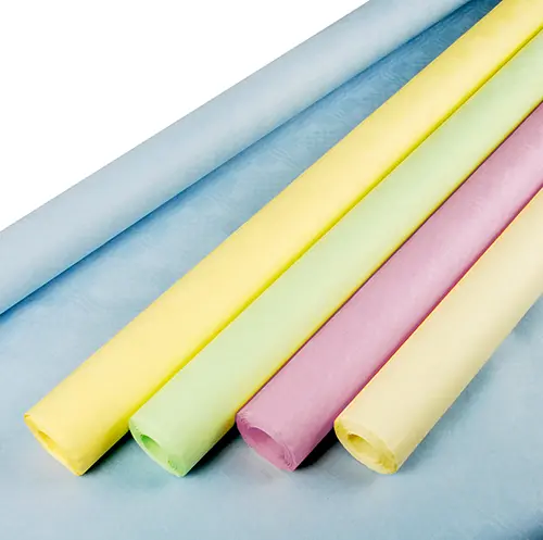 PAPSTAR Papiertischtuch mit Damastprägung 8 m x 1 m farbig sortiert auf Rolle in Pastellfarben creme, hellgrün, apricot, hellgelb, hellblau, Artikel 12593