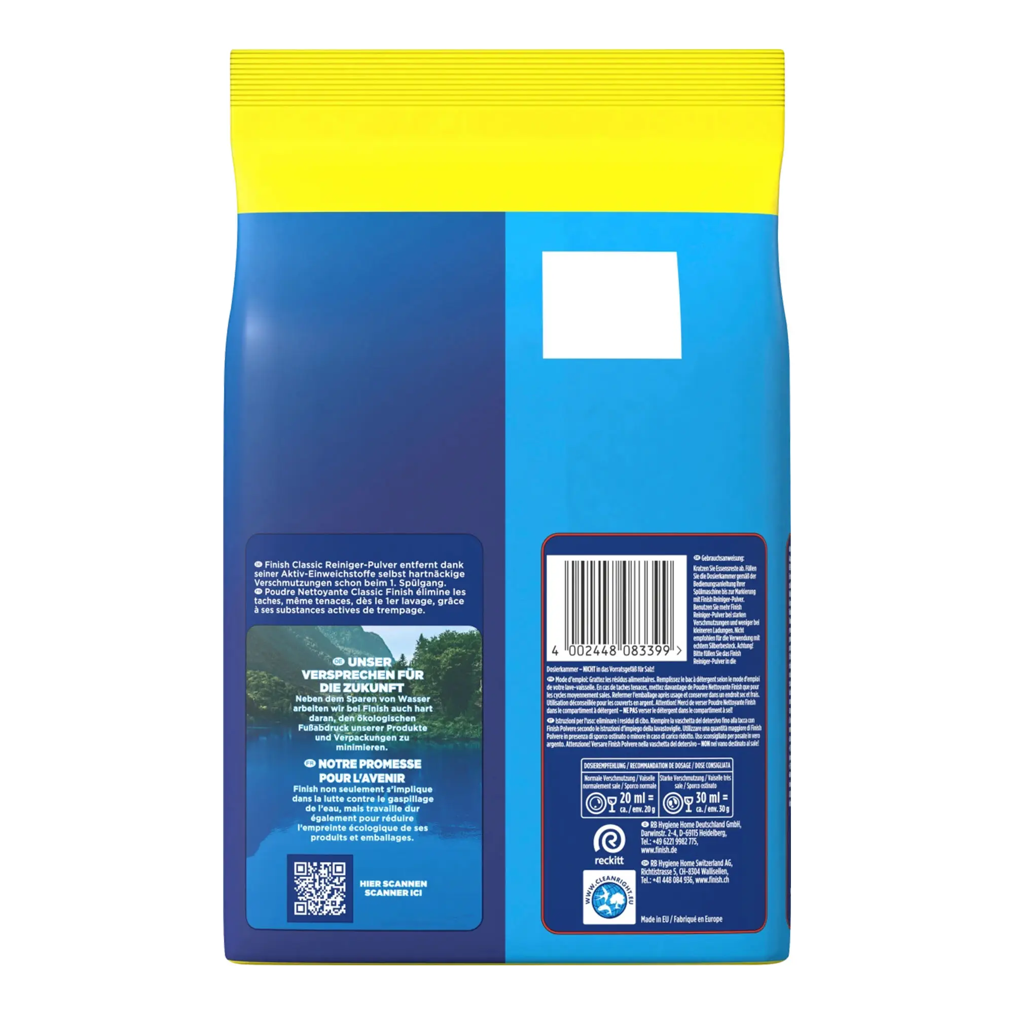 finish Reiniger Pulver Classic Calgonit Geschirrspülpulver für täglich sauberes Geschirr, kraftvolle Reinigung ohne Klarspüler und Salz, recycelbare Verpackung