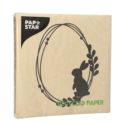 PAPSTAR Servietten, 3-lagig 1/4-Falz 33 x 33 cm natur „Rabbit Wreath“ aus recyceltem Papier mit Hasenkranz-Motiv, FSC- und Nordic-Swan-zertifiziert, 15 x 20 Stück
