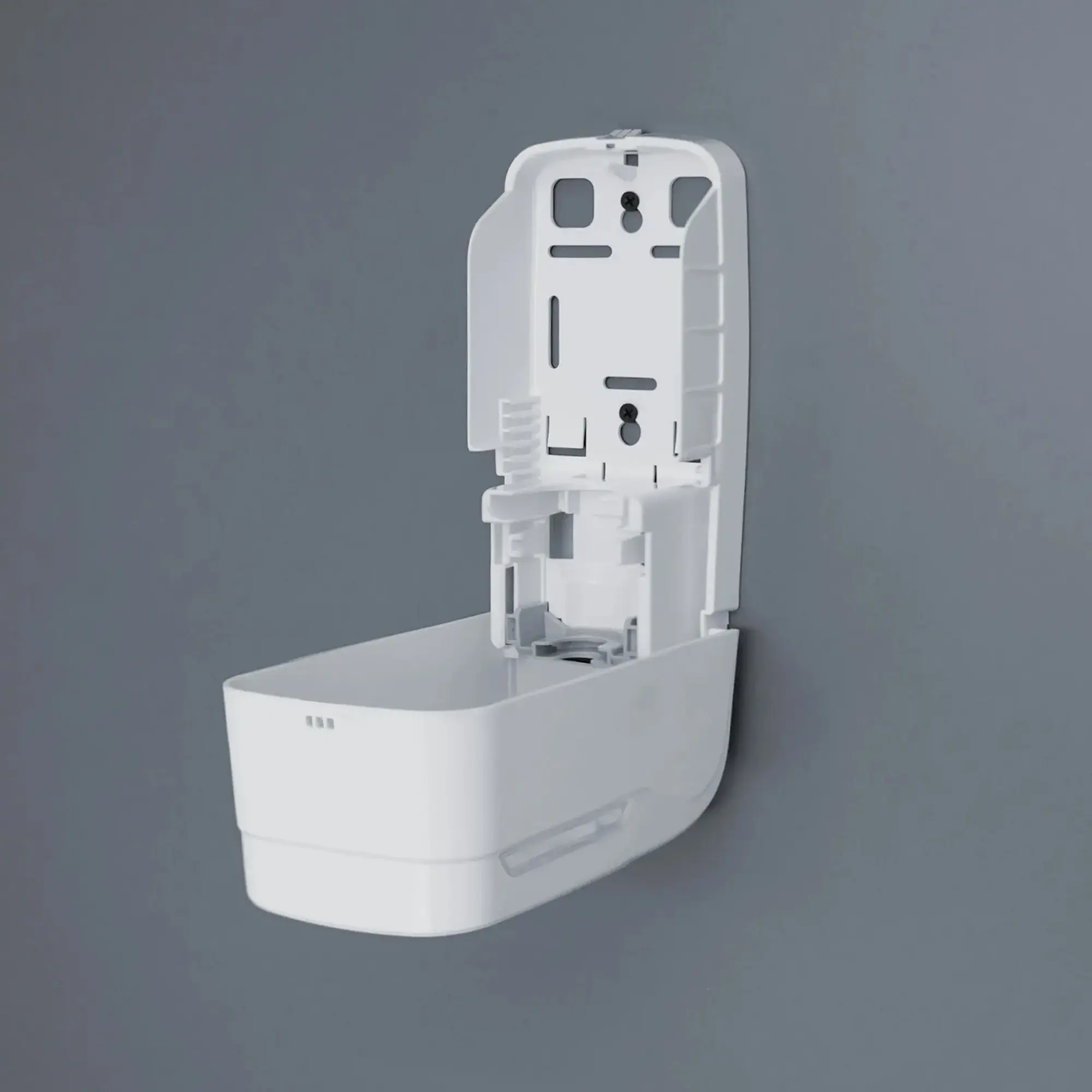 SEMYtop Seifenspender 500 ml Kunststoff, nachfüllbar, weißer Wand-Seifenspender mit geöffnetem Deckel zur freien Befüllung, für moderne Wasch- und Sanitärbereiche, Artikelnummer 123