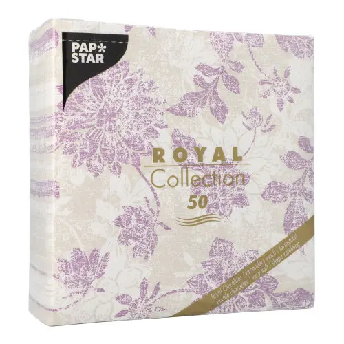 PAPSTAR Servietten "ROYAL Collection" 1/4-Falz 40 x 40 cm lila Flowers in Stoffoptik, violettes Blumenmuster, 5 x 50 Stück, Artikel 37031