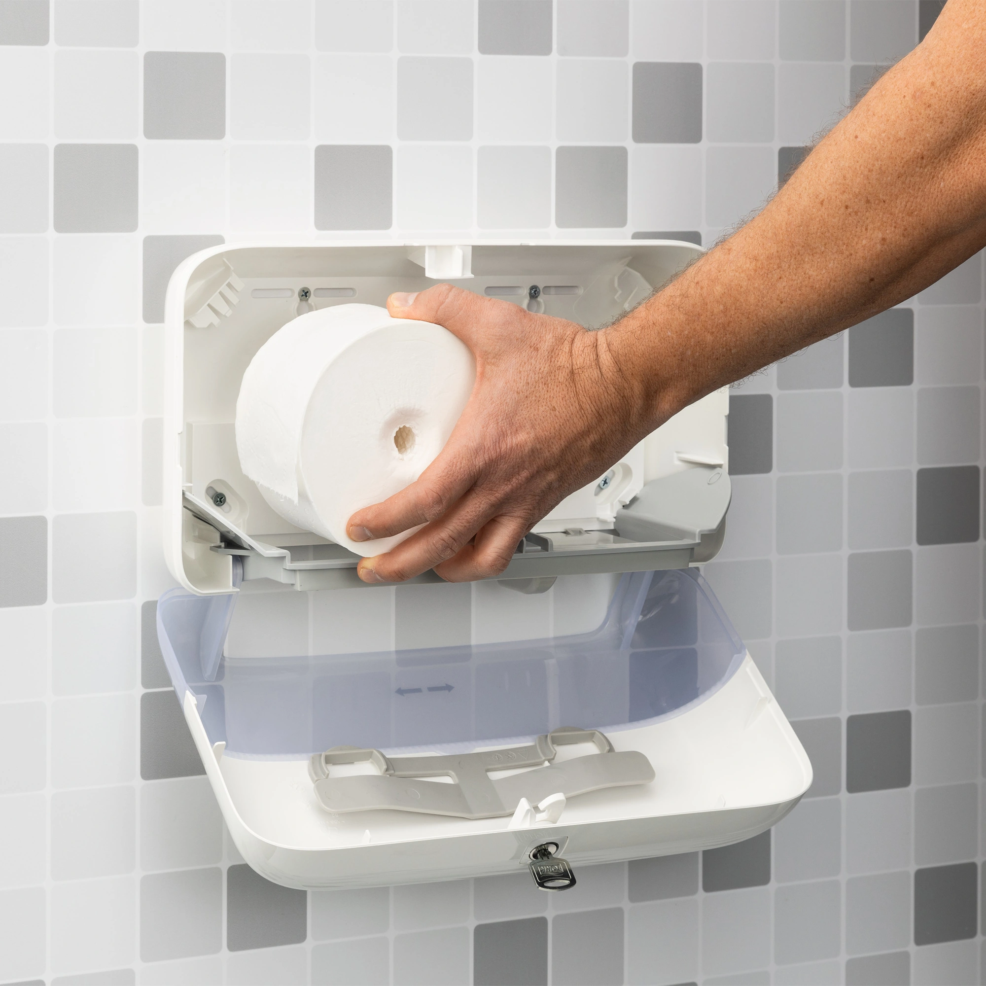 Tork OptiServe Doppelrollenspender für hülsenloses Midi-Toilettenpapier T7 horizontal