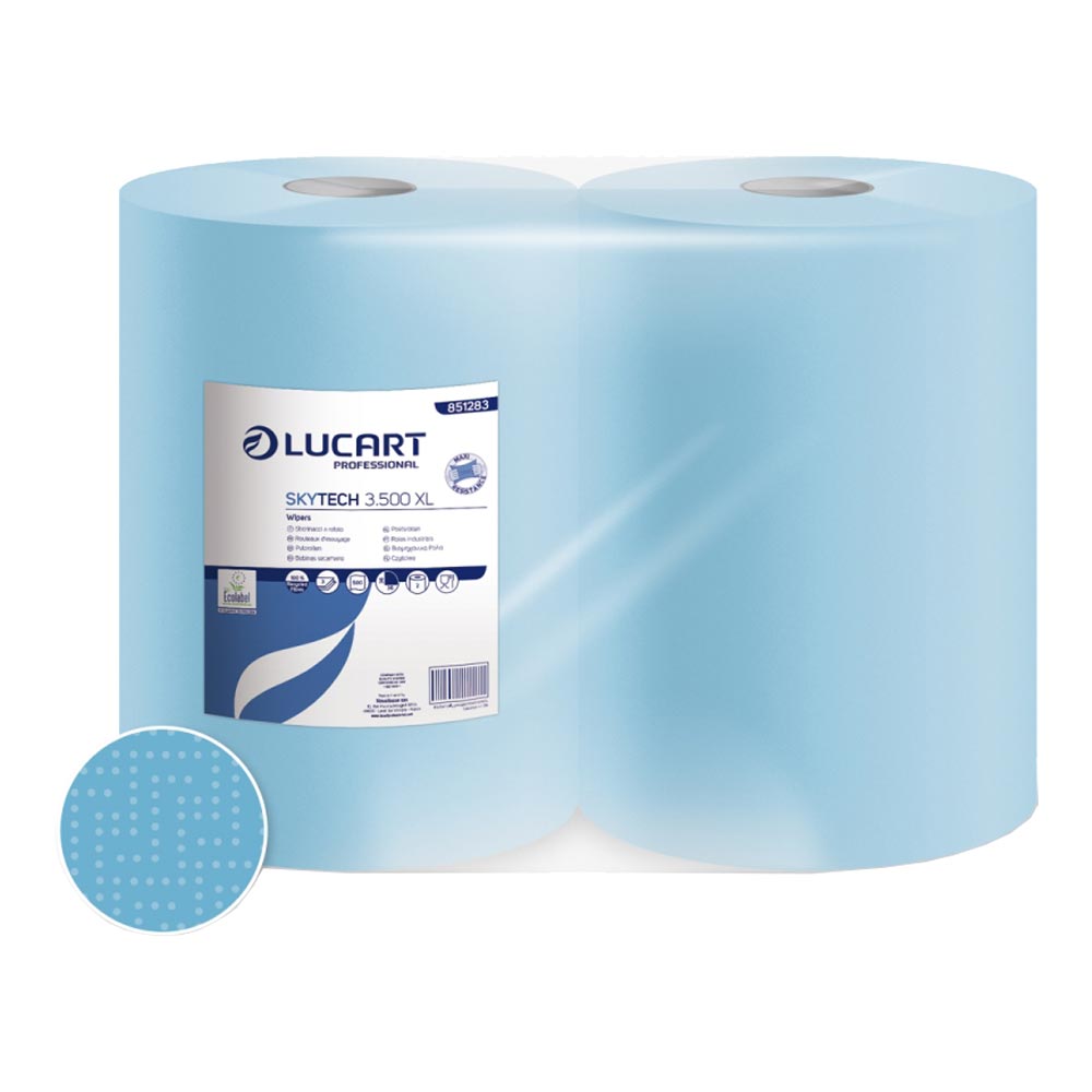 Lucart SkyTech 3.500 XL Industrielle Putztuchrollen blau  3-lagig, 36 cm breit,  500 Tücher