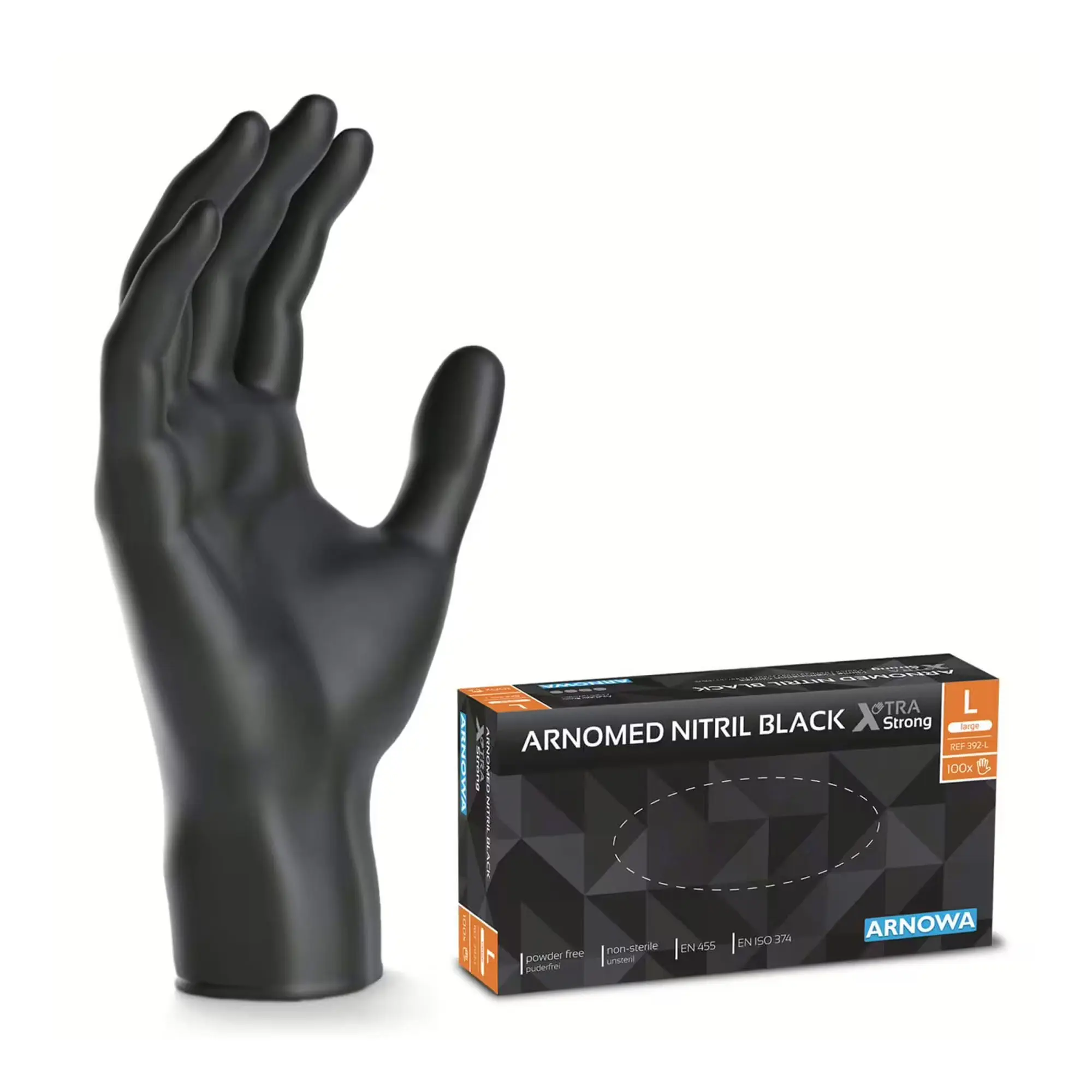 ARNOMED XTRA STRONG NITRIL BLACK Nitrilhandschuhe schwarz puderfrei, 100 Stück, extra starke, elastische Untersuchungshandschuhe aus Nitril von ARNOMED