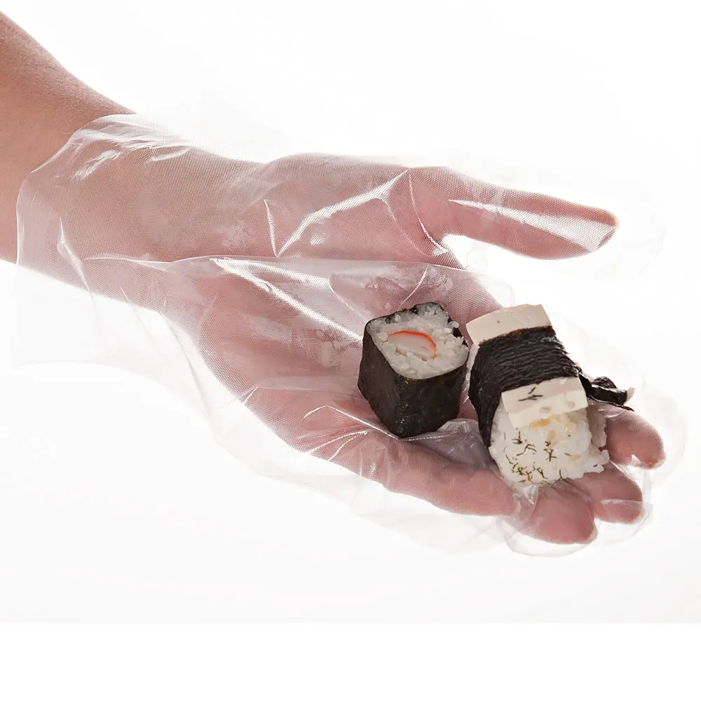 Hygostar Allfood CPE-Handschuhe transparent, puderfrei, gehämmert für sicheren Griff von Sushi und anderen Lebensmitteln, VE 2000 Stück